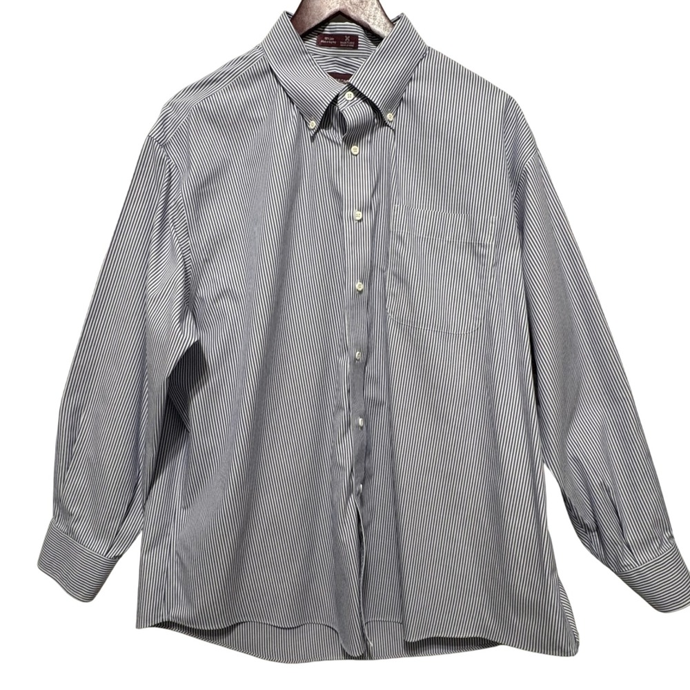 VTG Nordstrom Men Dress Shirt 17.5 Stripe Smartcare Wrinkle Free‎ Classic Preppy